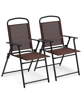 Sugift Set of 2 Patio Folding Chairs Sling Back Chairs Camping Beach Chairs