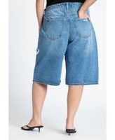 Eloquii Plus Size Destructed Denim Bermuda Short