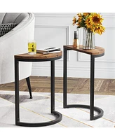 Tribesigns End Table Semi Circle Set of 2, Small Half Round Side Tables Living Room with Metal, Wood Accent Table Slim C Table for Sofa Couch, Easy As