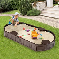 Sugift 6 Feet Kids Oval Sandbox with Built-in Corner Seat and Bottom Liner
