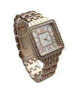 Olivia Pratt Two Tone Small Square and Rhinestones Metal Band Women Watch