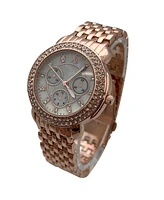 Olivia Pratt Gold Round Rhinestone and Chrome Face Women Watch