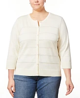 Melissa Paige Plus Size Pointelle Knit 3/4-Sleeve Button Front Cardigan