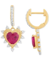 2-Pc. Set Lab Grown Ruby (4-1/5 ct. t.w.) & Lab Grown White Sapphire (5/8 ct. t.w.) Heart Pendant Necklace & Matching Drop Earrings in 14k Gold