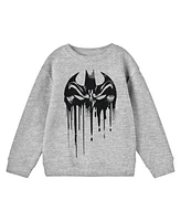 Dc Comics Boys Batman Dripping Mask Logo Athletic Heather Long Sleeve Shirt