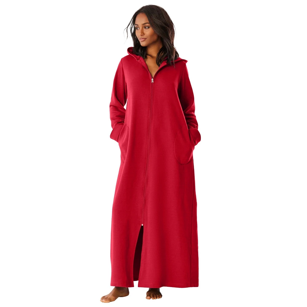 Dreams & Co. Women's Long Hooded Fleece Sweatshirt Robe