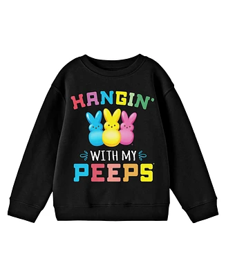 Peeps Boys Multi-color Hangin' With My Crew Neck Long Sleeve Black Fleece Youth Sweatshirt