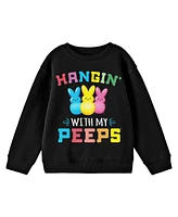 Peeps Boys Multi-color Hangin' With My Crew Neck Long Sleeve Black Fleece Youth Sweatshirt