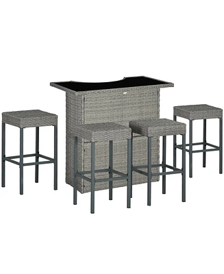 Outsunny 5pc Rat Wicker Bar Set, High Top Outdoor Table and Chairs,