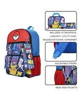 Pokemon 5-Piece Set: 16" Backpack, Padded Utility Case, Small Utility Case, Rubber Keychain, and Carabiner