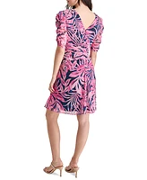 Dkny Women's Short-Sleeve Ruched V-Neck Chiffon Dress