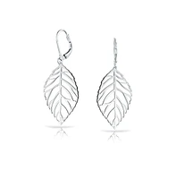 Bling Jewelry Large Nature Style Lightweight Open Leaf Feather Drop Dangle Lever Back Earrings For Women Sterling Silver