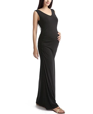 kimi + kai Maternity V-Necl Lace Back Maxi Dress