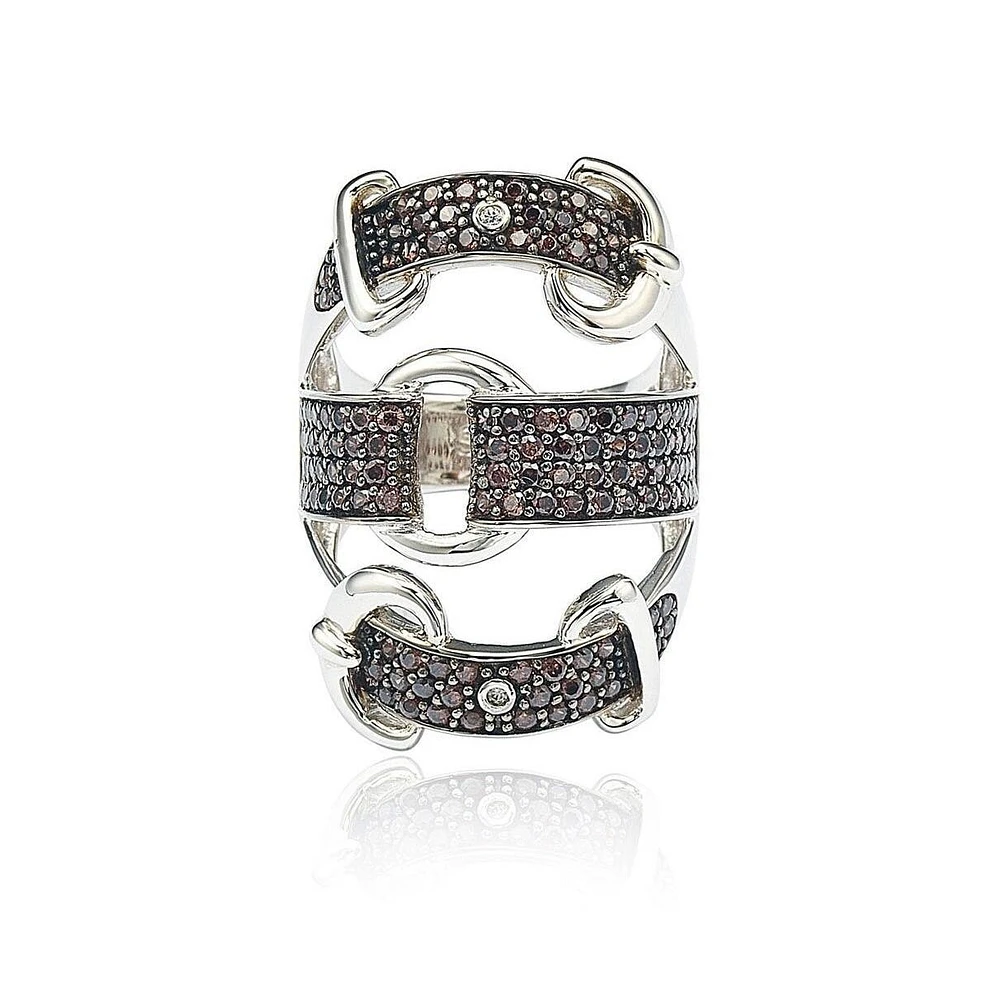 Suzy Levian Sterling Silver Cubic Zirconia Triple Buckle Ring