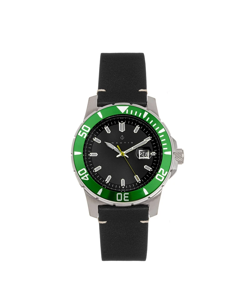 Nautis Men Dive Pro 200 Leather-Band Watch w/Date - Green