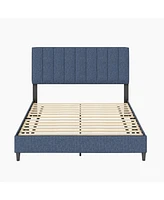 Leah Linen Upholstered Platform Bed Frame with Adjustable Headboard - Boyd Sleep, 13 slat support