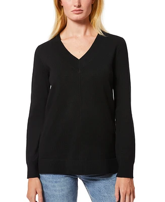 Melissa Paige Women's Ribbed Seamed Long-Sleeve High-Low-Hem V-Neck Sweater