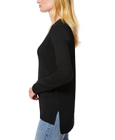 Melissa Paige Women's Ribbed Seamed Long-Sleeve High-Low-Hem V-Neck Sweater