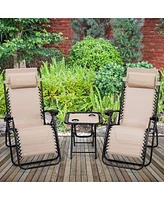 Inolait 3 Pieces Folding Portable Zero Gravity Reclining Lounge Chairs Table Set Outoor Conversation Sets