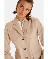 Furniq Uk Women's Genuine Leather Jacket Safari Beige