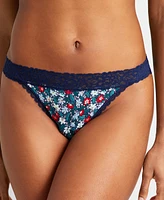 State of Day Women's Cotton Blend Lace-Trim Thong Underwear, Created for Macy's