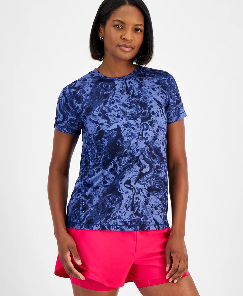 Id Ideology Women's Water-Bubbles Jacquard Mesh Short-Sleeve Top, Created for Macy's