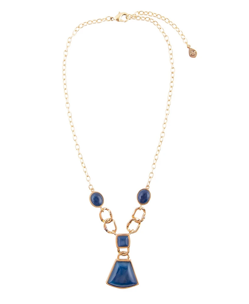 Barse Athena Genuine Blue Agate Abstract Statement Necklace