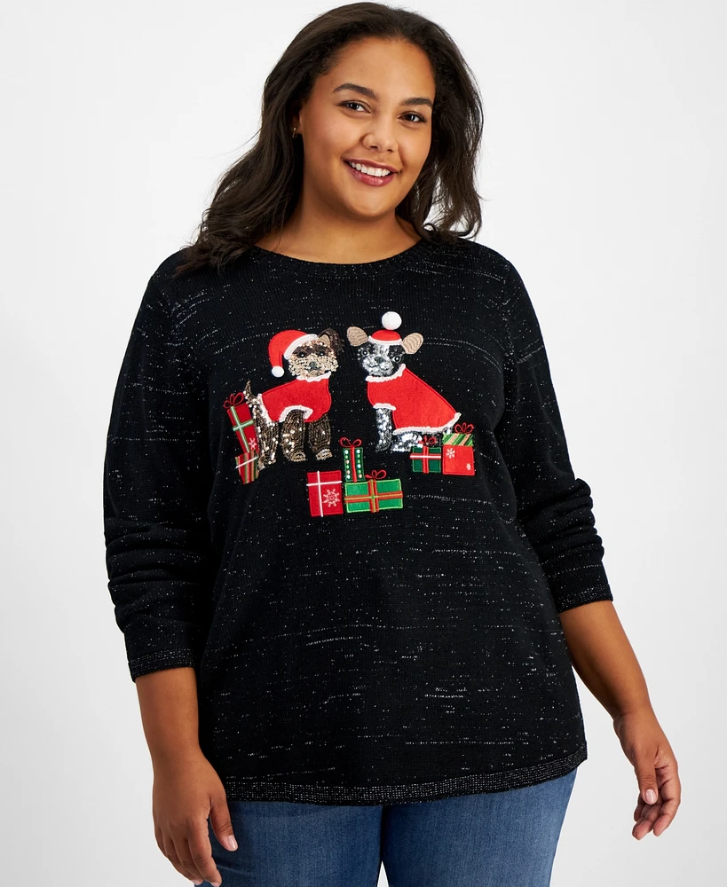 Holiday Lane Plus Appliqued Sweater, Created for Macy's