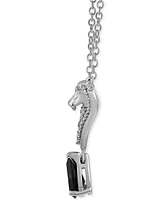 Onyx & Black Diamond (1/8 ct. t.w.) Jafar Snake Head Pendant Necklace in Sterling Silver, 16" + 2" extender