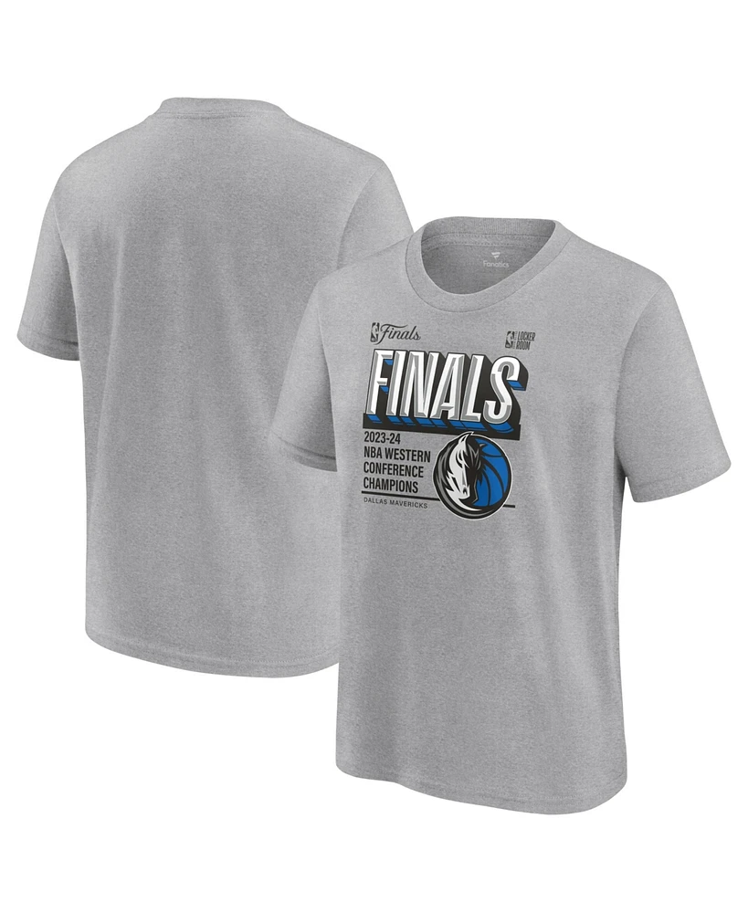 Fanatics Big Boys and Girls Heather Gray Dallas Mavericks 2024 Western Conference Champions Locker Room T-Shirt