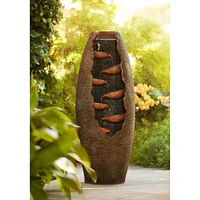 John Timberland Seven Cascade Rustic Modern Outdoor Floor Water Fountain 35" High with Led Light Cascading for Garden Patio Backyard Deck Home Lawn Po