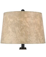 Franklin Iron Works Kaly Rustic Traditional Natural Cottage Table Lamps 25" High Set of 2 with Usb Charging Port Hammered Oil Rubbed Bronze Faux Leath
