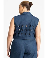 Eloquii Women's Circular Cutout Denim Vest