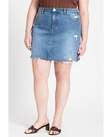 Eloquii Women's Distressed Denim Mini Skirt