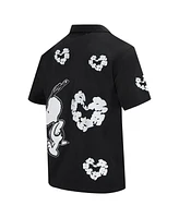 Freeze Max Men's Black Peanuts Snoopy Cotton Heart Button-Up Shirt