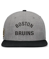 Fanatics Signature Men's Heather Gray Boston Bruins Elements Flat Brim Leather Strapback Hat