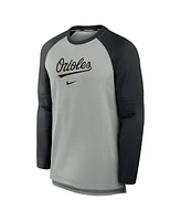 Nike Men's Heather Gray/Black Baltimore Orioles Authentic Collection Game Time Raglan Performance Long Sleeve T-Shirt