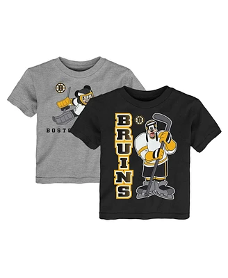 Outerstuff Black/Heather Toddler Gray Boston Bruins Two-Pack Disney Offense Only T-Shirt Set