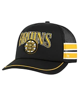 47 Brand Men's Black Boston Bruins Sideband Stripes Trucker Snapback Hat