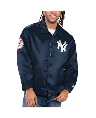 Starter Men's Navy New York Yankees Option Route Satin Full-Snap Jacket