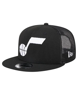 New Era Men's Black Utah Jazz Evergreen 9FIFTY Trucker Snapback Hat