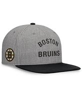 Fanatics Signature Men's Heather Gray Boston Bruins Elements Flat Brim Leather Strapback Hat