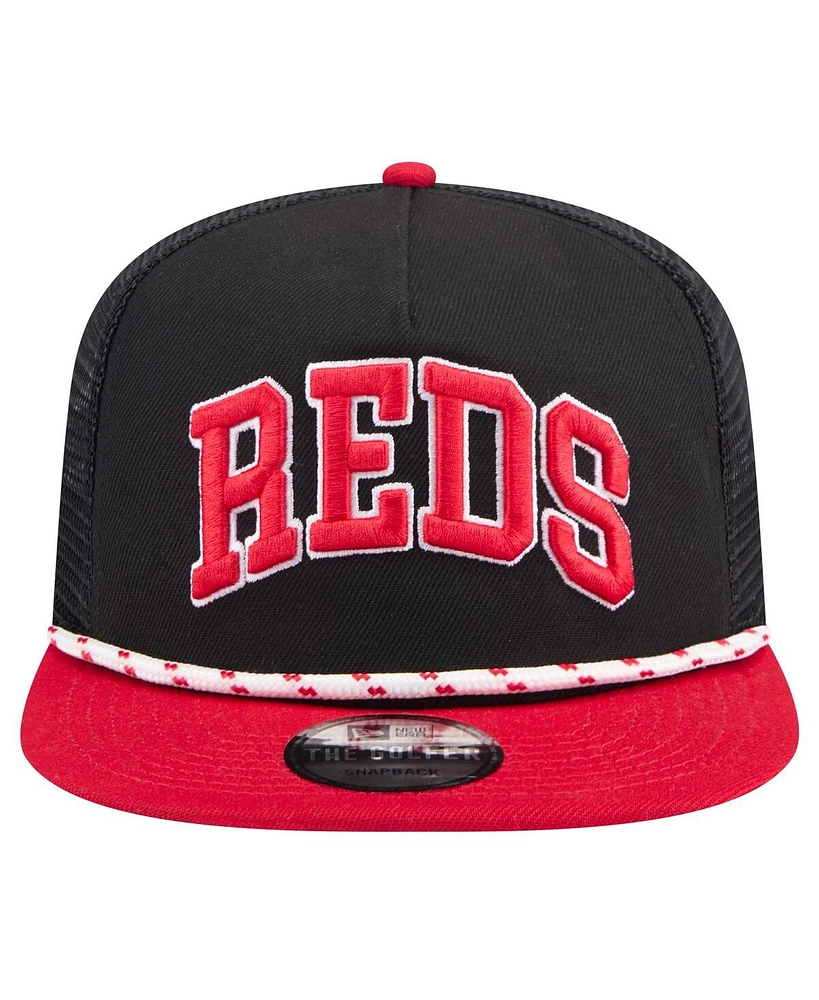 New Era Men's Black Cincinnati Reds Throwback Meshback Golfer Hat