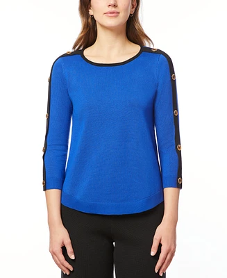 Melissa Paige Women's Button-Sleeve Crew Neck Sweater