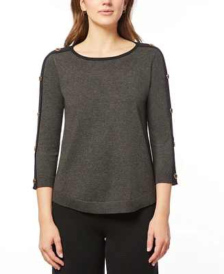 Melissa Paige Women's Button-Sleeve Crew Neck Sweater