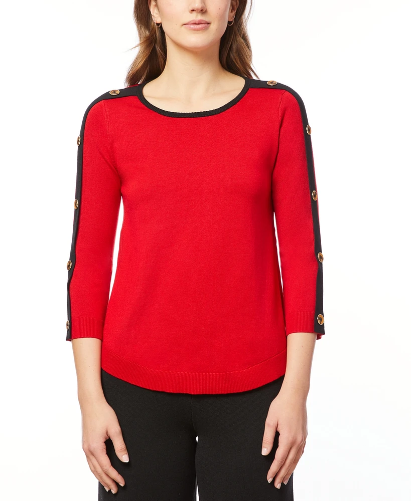 Melissa Paige Women's Button-Sleeve Crew Neck Sweater