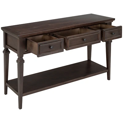 Streamdale Furniture Classic Retro Style Console Table With Three Top Drawers And Open Style Bottom Shelf