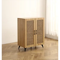 Double-Door Rattan Shoe Cabinet with Large Storage Space