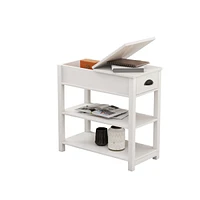 Simplie Fun Narrow Sided Table With Drawers And Bottom Partition In Flip Over Design - White