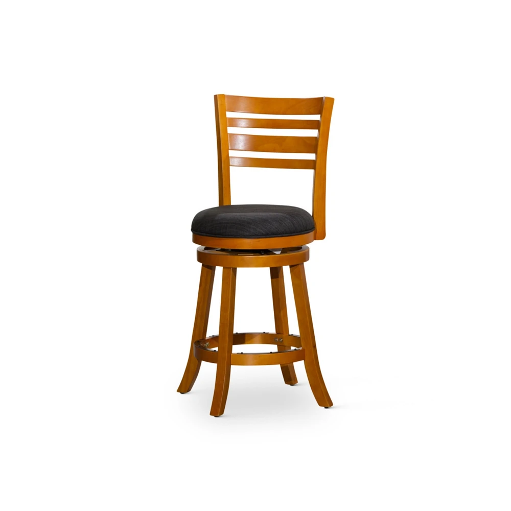 Simplie Fun 24" Counter Height Slat Back Swivel Stool, Natural Finish, Charcoal Fabric Seat